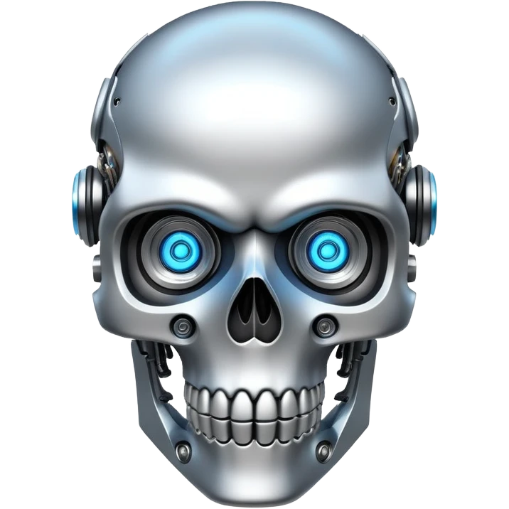 robotic skull with mechanical details and glowing eyes emoji