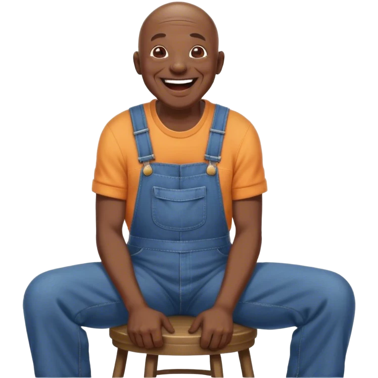 Laughing Old bald black man sitting on stool wearing overalls emoji