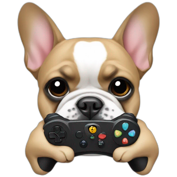 French bulldog holding a controller emoji