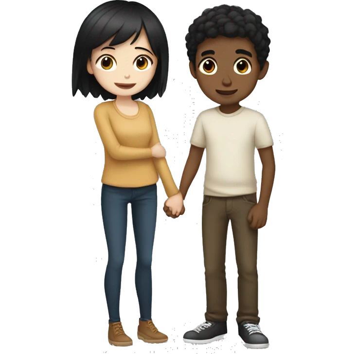 short pale girl black hair hugging tall caramel boy with dark brown hair  emoji