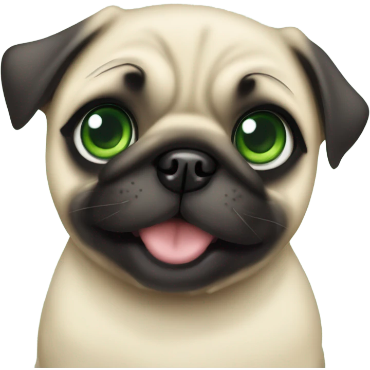 Cute Baby pug with big green eyes happy  emoji