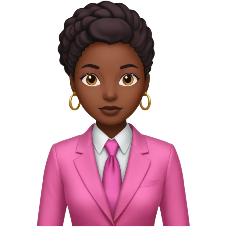 Darkskin black woman wearing a pink suit with a silk press emoji