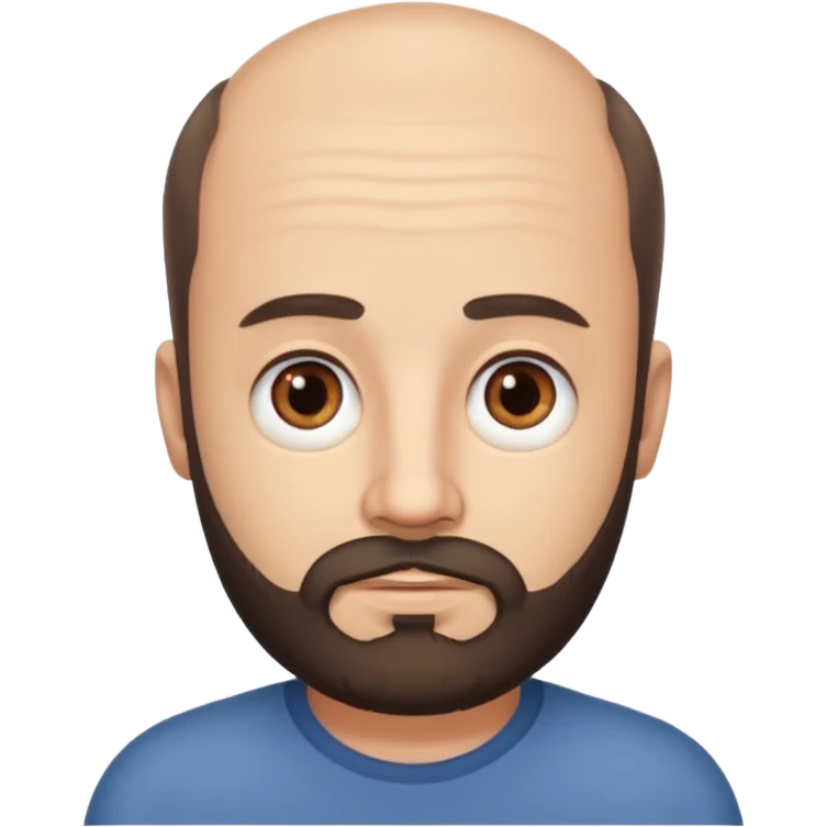 semi balding man with short hair and has a beard. dark brown eyes and brown beard. no wrinkles on face, he still looks young  emoji