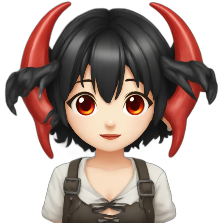 two branch horn,black hair,girl,red eyes,manga emoji