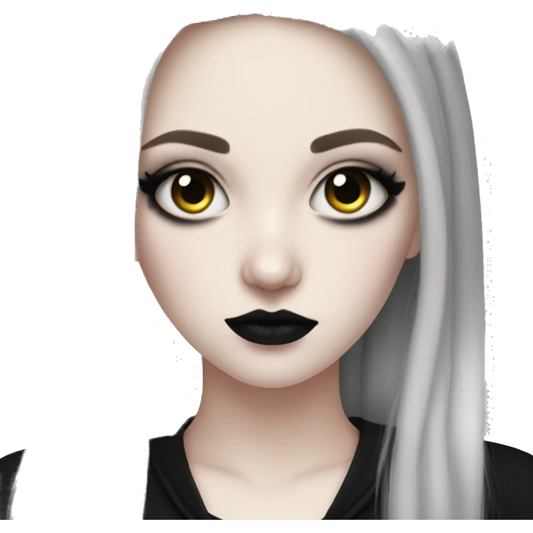 A teenage girl with pale skin and goth makeup emoji