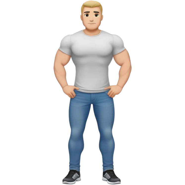 full body bulky male figure standing wearing casual clothes, muscular build, not overweight but not skinny, t-shirt and jeans emoji