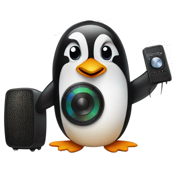 Penguin holding a speaker emoji