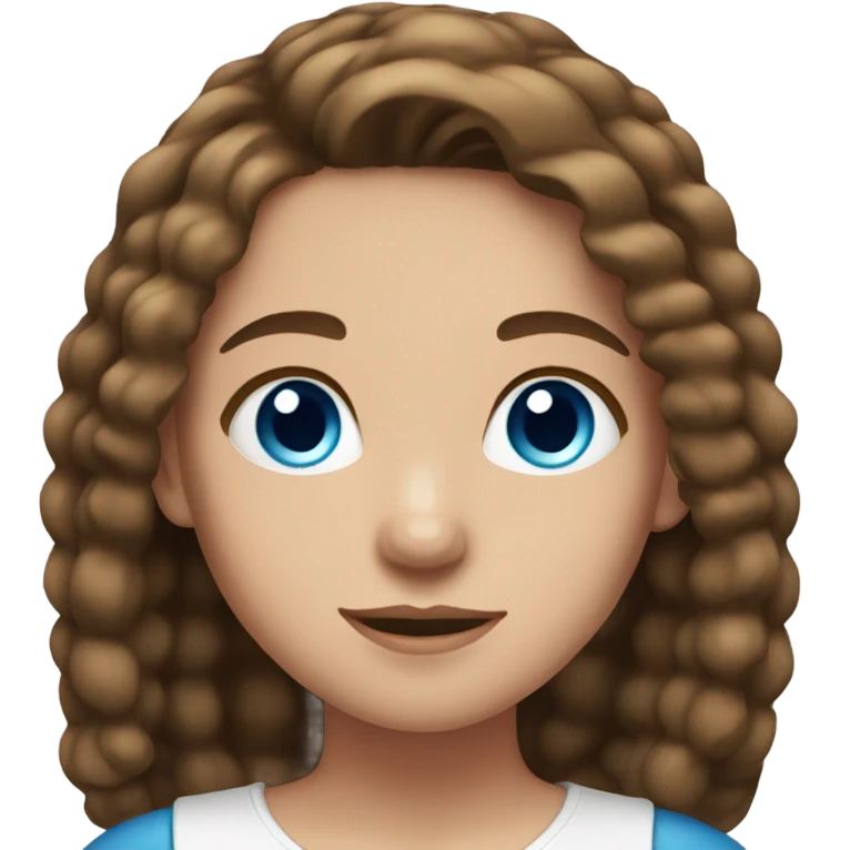 girl with blue eyes brown hair, white emoji