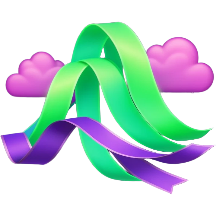 3D render of Aurora, miniature weather phenomenon, volumetric particle effects, wavy glowing neon green and purple ribbons in the sky, elemental energy, emoji style, isolated on white background --v 6.0. emoji