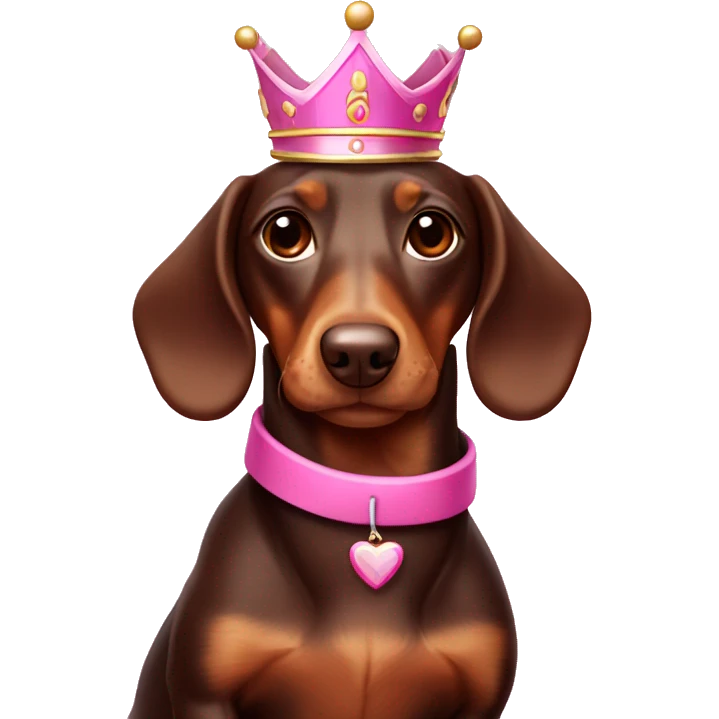 Chocolate and tan sausage dog with pink crown  emoji