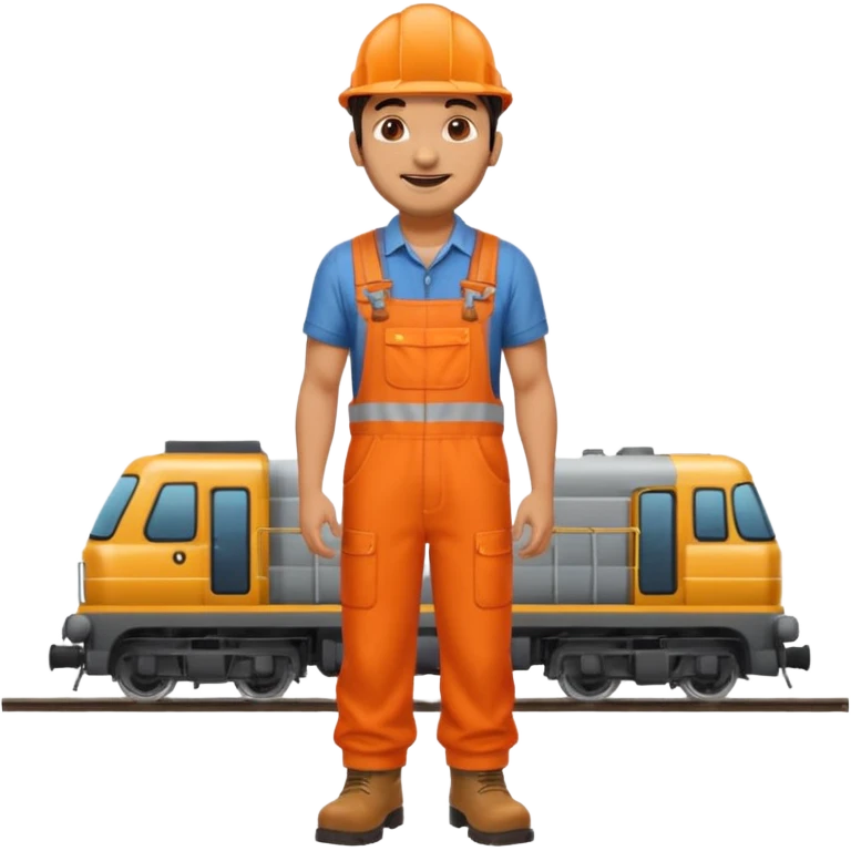 Indian male railway engineer orange overalls, boots  emoji