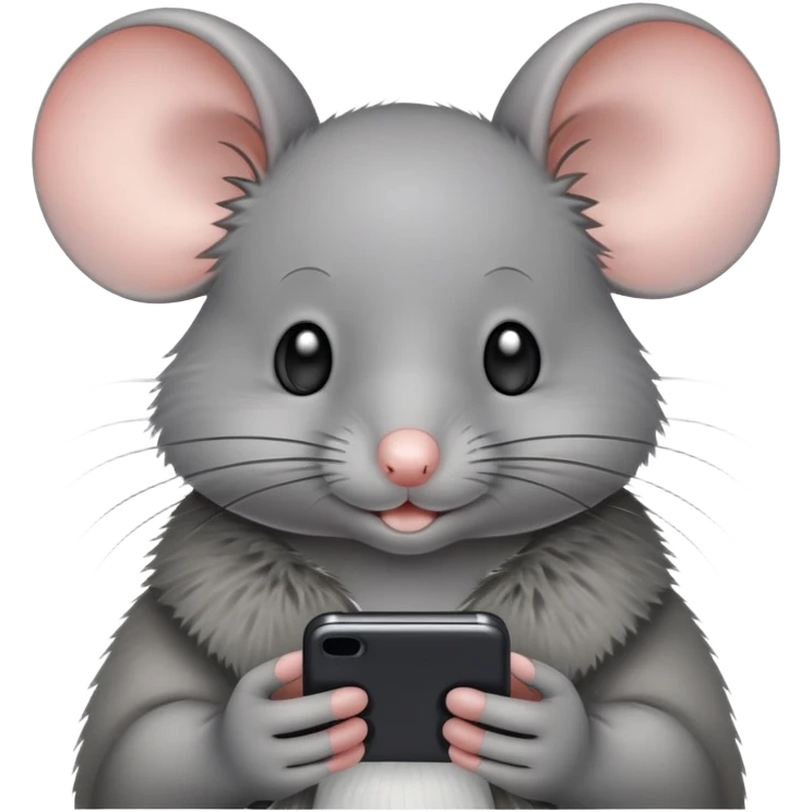 A mouse texting with a iPhone  emoji