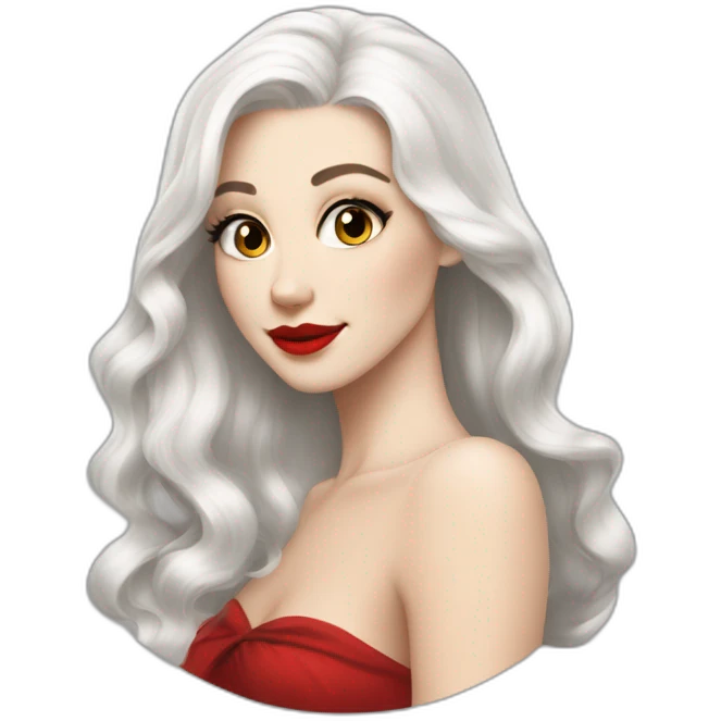 beautiful-young-woman,white-hair,long-hair,white-skin,oval-face, redlips, cocktail dress emoji