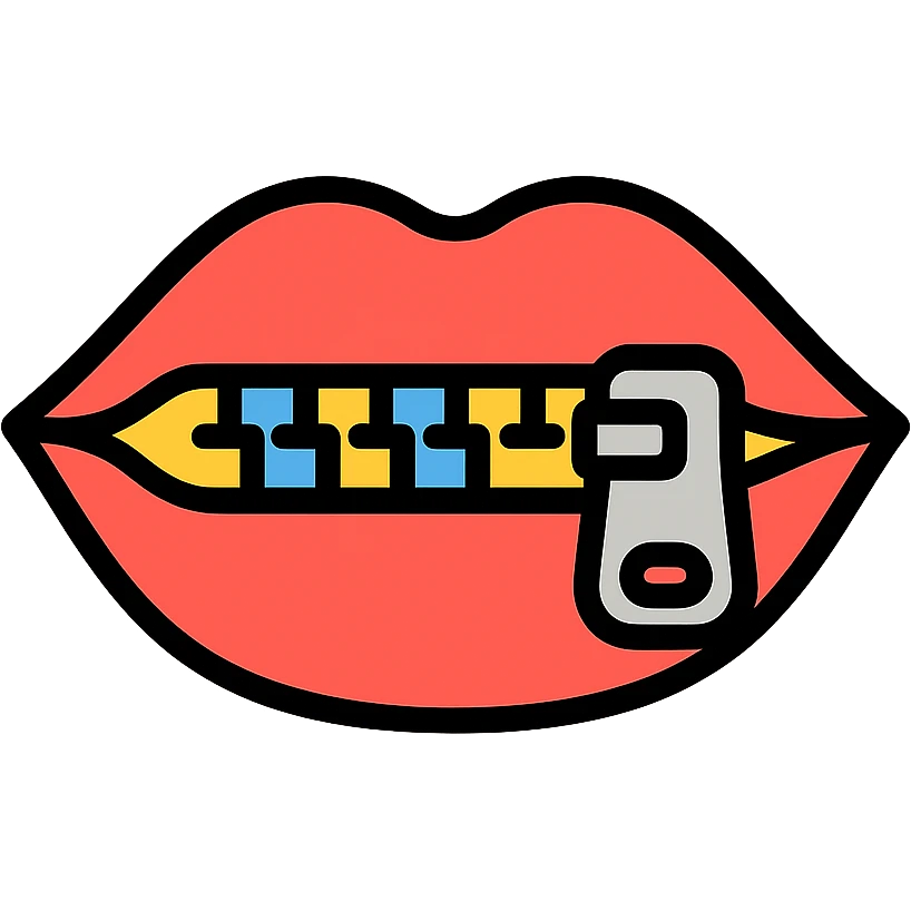 colored medical style icon of a closed mouth with a zipper, clear emoji
