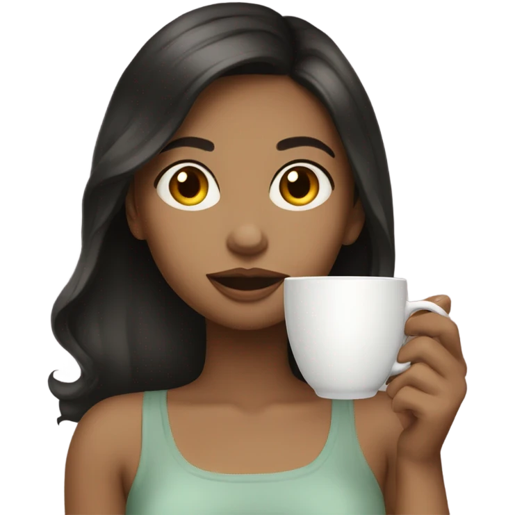 Girl sipping tea dark hair white skin emoji