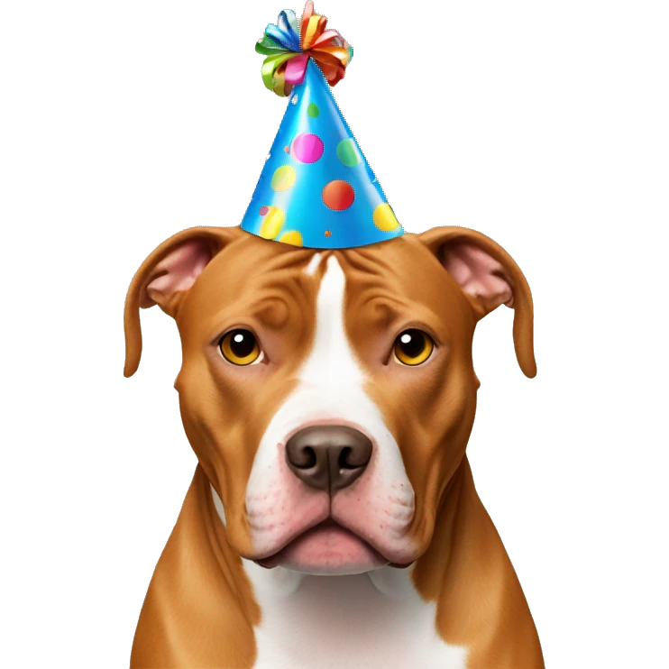 Caramel solid brown pitbull with birthday hat emoji