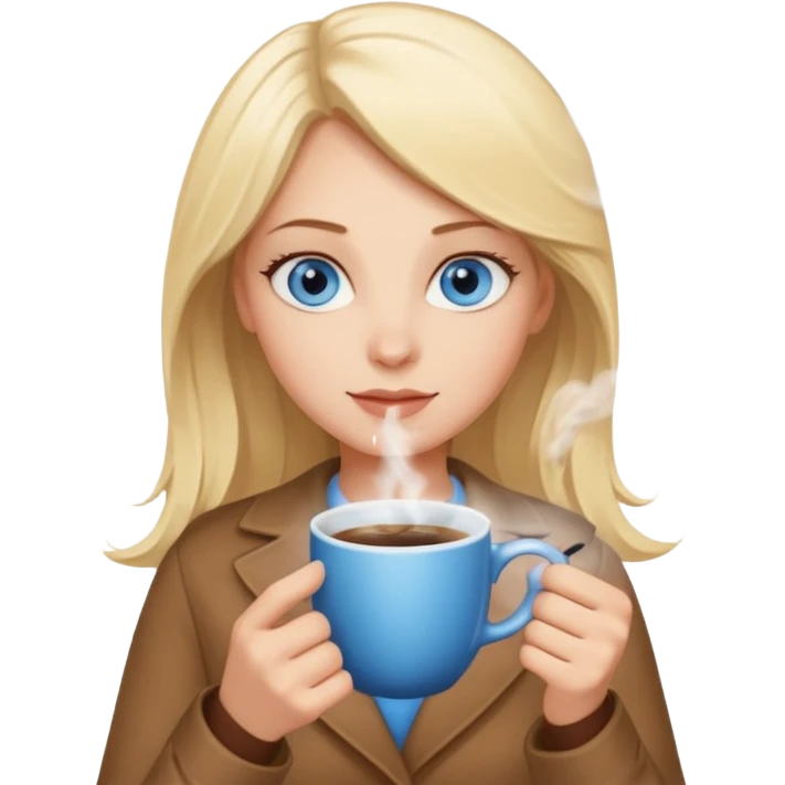 Blonde with blue eyes  with hot coffee emoji