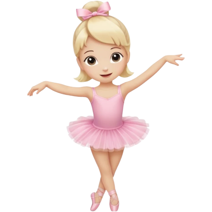 Little blonde girl doing ballet in a pink tutu and ballet slippers, cute emoji style, soft colors, happy expression emoji