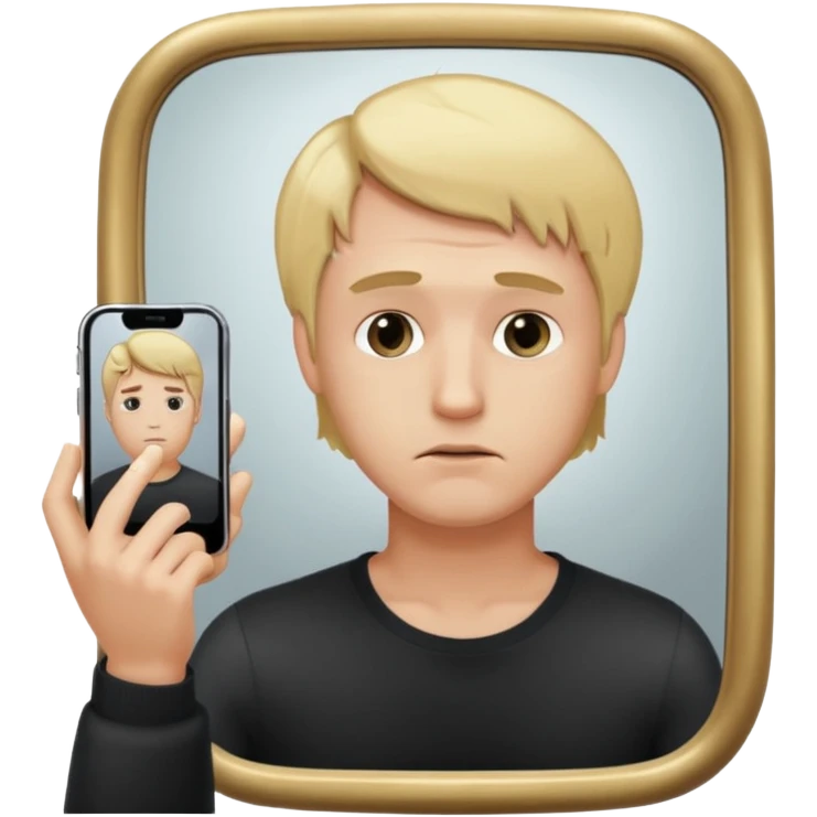 mirror selfie with smartphone sad men blond hairs, dick figure emoji