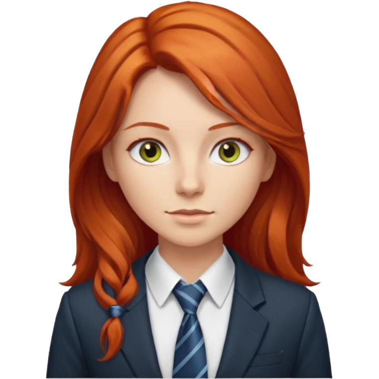 long red haired woman with tie, t-shirt and blazer emoji