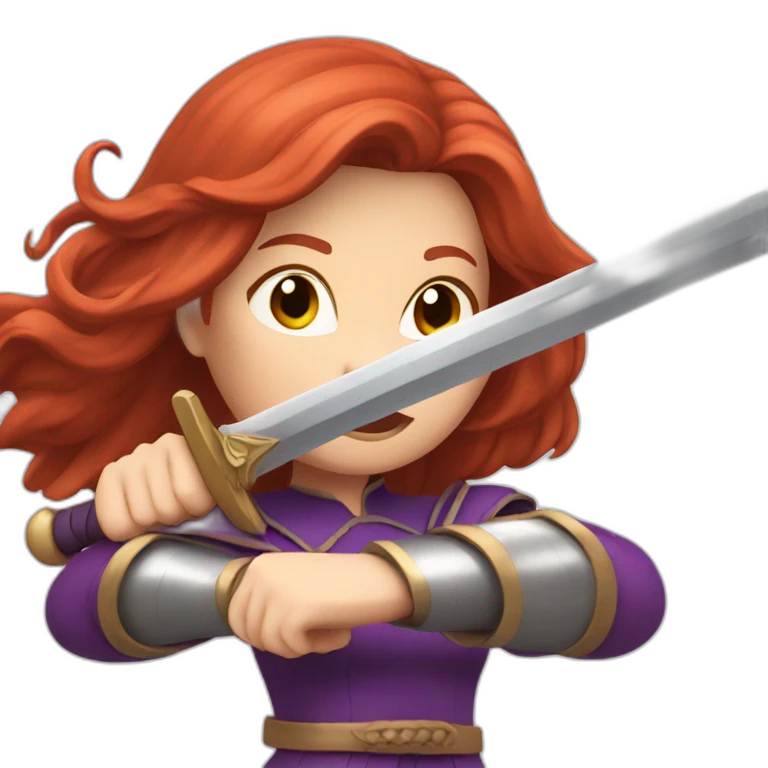 redhead women in purple fighting with sword emoji