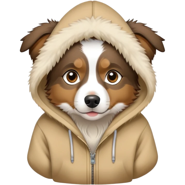 mini Australian shepherd wearing hoodie emoji