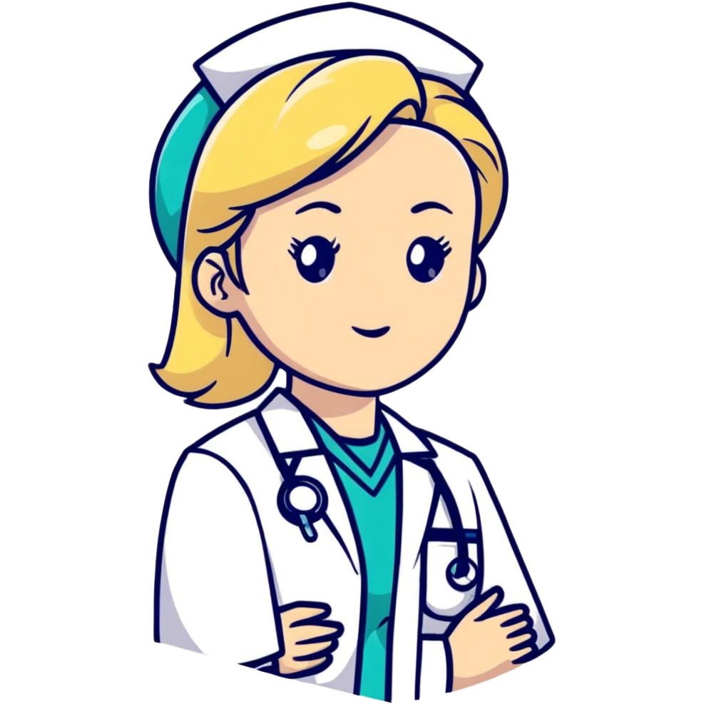 blonde woman kinesiologist in medical uniform with thoughtful face emoji
