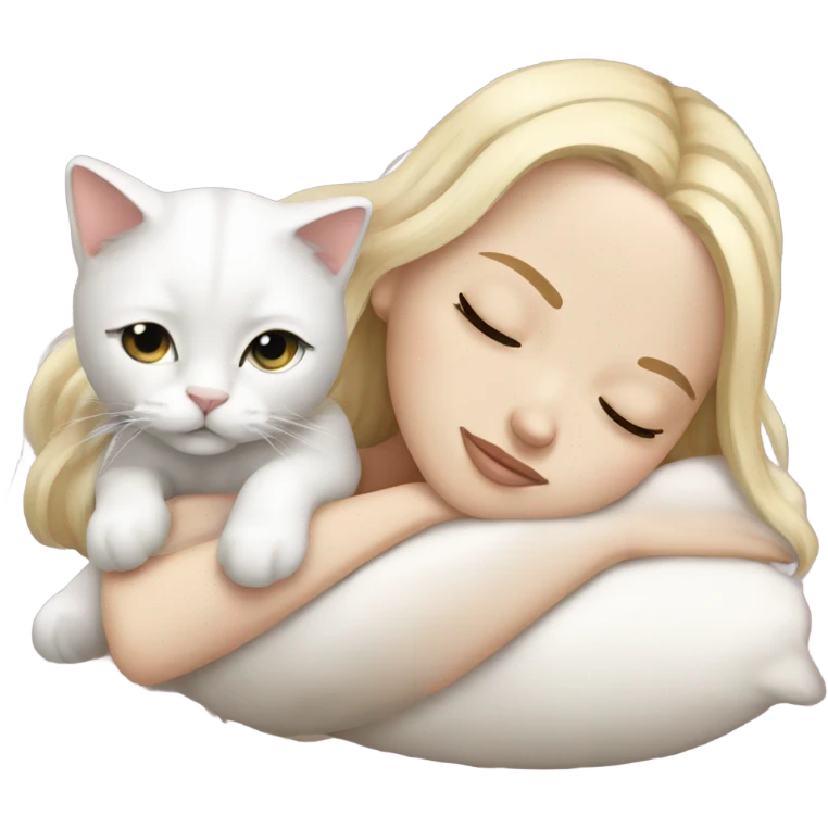 White girl blonde hair sleeping with white kitty emoji