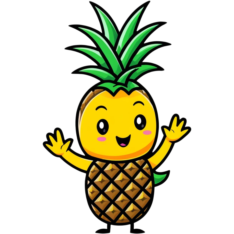 friendly pineapple character waving hello emoji