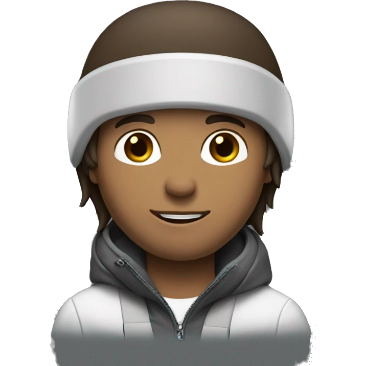 Guy on snowboard with dark brown hair white  emoji