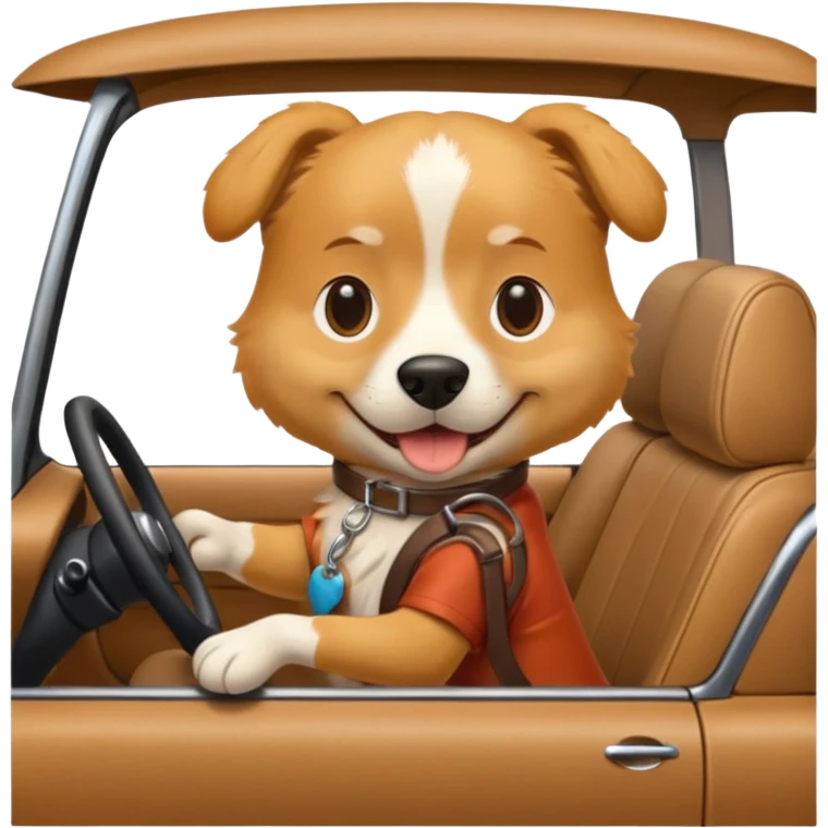 a dog sitting on a car while driving it emoji