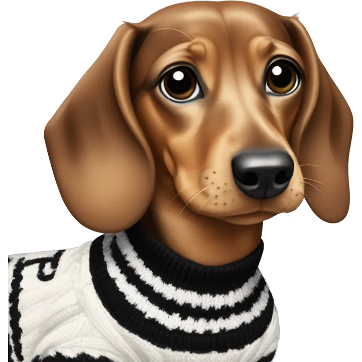 Dachshund wearing black and White Sweater with chanel Logo  emoji