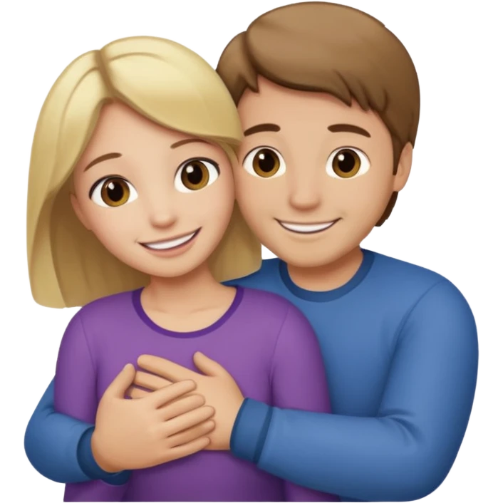 Caring hug brown hair man blonde hair woman emoji