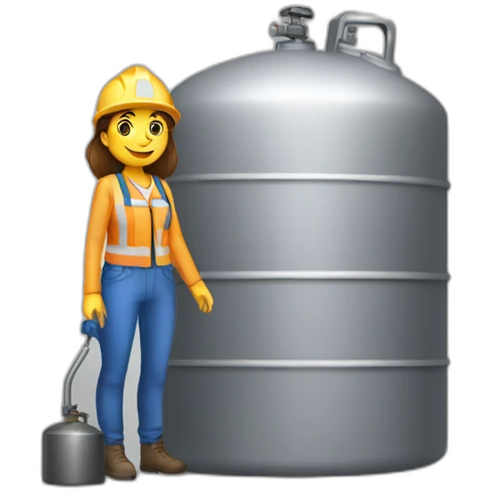 female worker standing next to a gas tank emoji