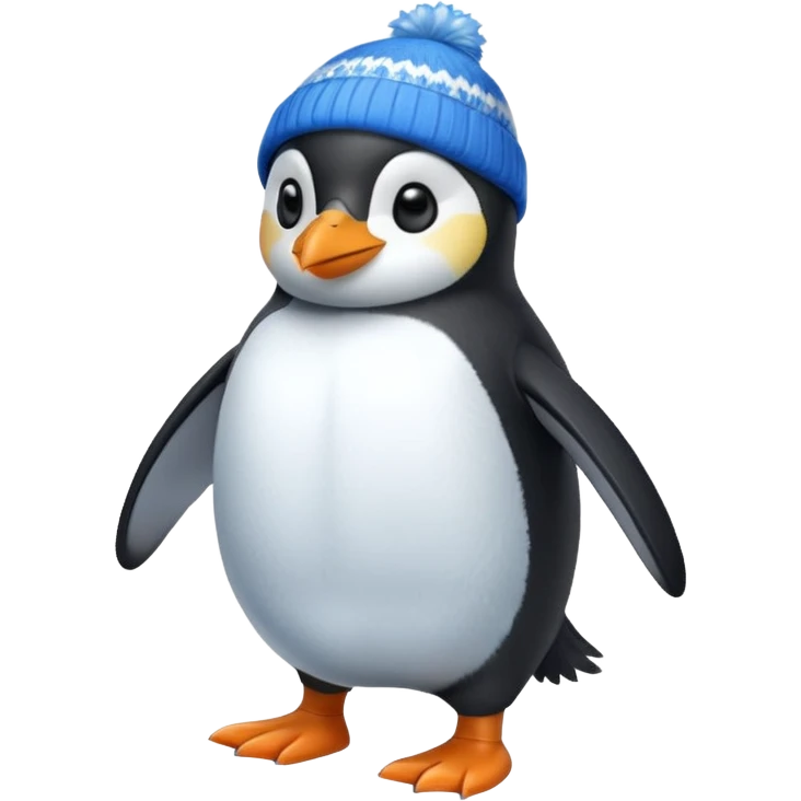 Penguin with blue beanie and blue shoes emoji
