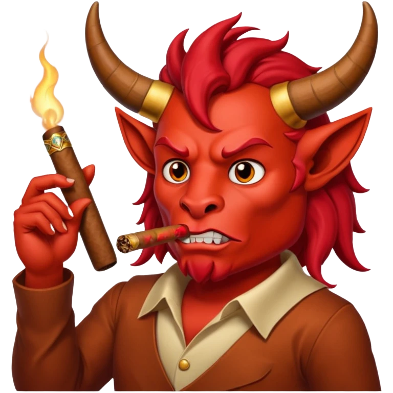 Diablito de cara roja con un cigarro pero el cigarro en la boca y menos humanoide emoji