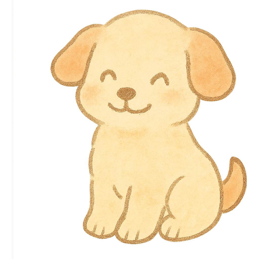 soft pastel puppy silhouette, Japanese hand-drawn kawaii style, full object, with a gentle smile emoji