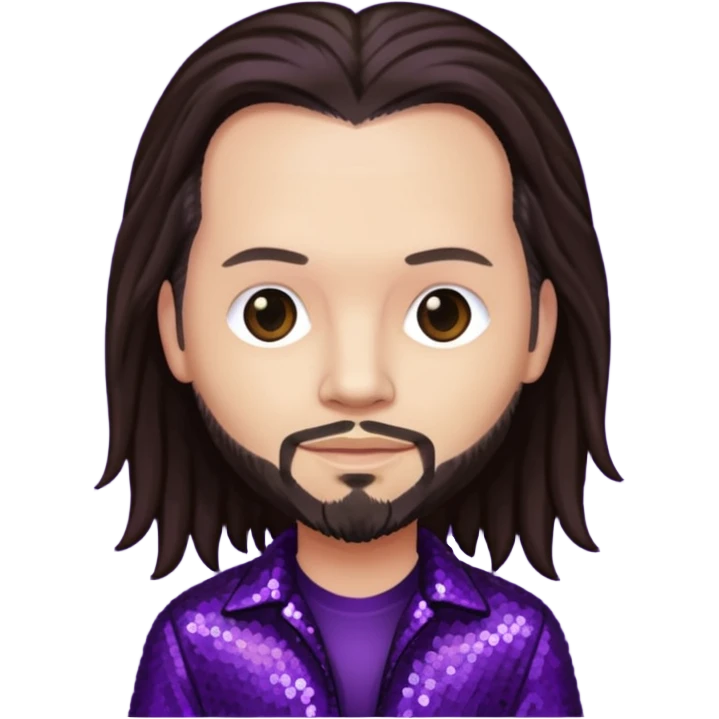 Jonathan Davis with light skin, long dark brown hair, purple sequin pants emoji