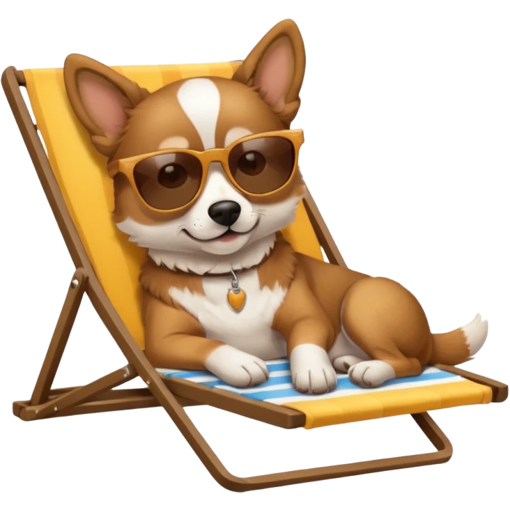 dog lying beside beach on chair with sunglasses emoji