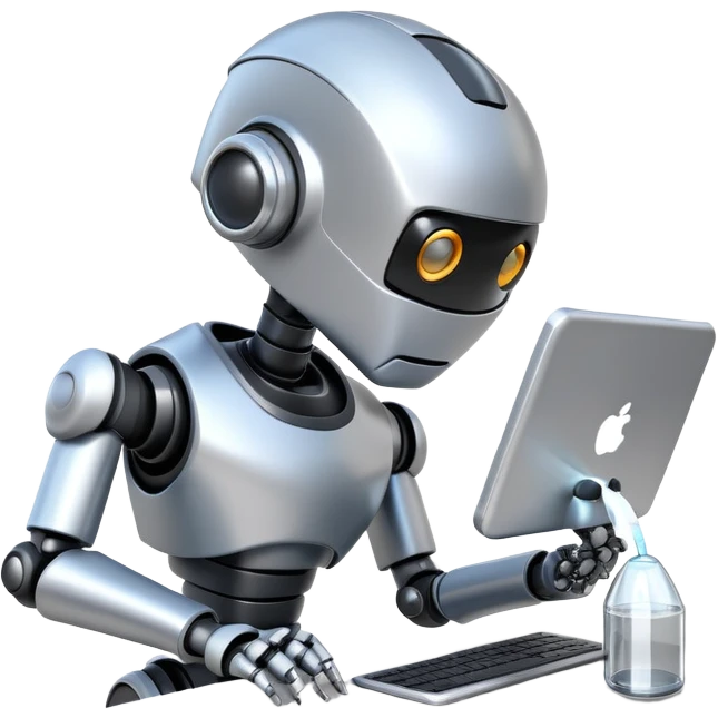robot with a magnifying glass inspecting a web browser window, symbolizing automation testing emoji