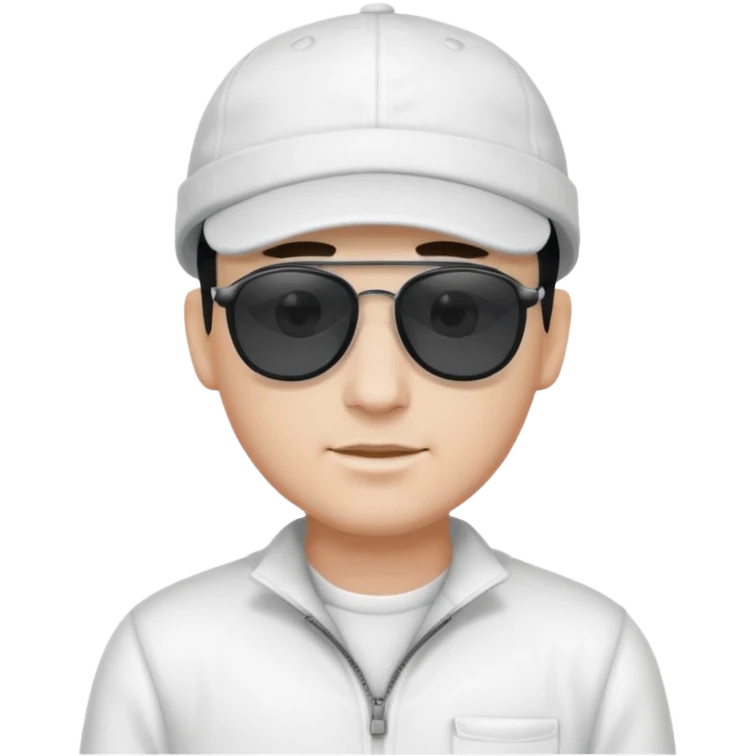 검은 안경을 쓰고 하얀 캡모자를 쓰고 흰 옷을 입은남자 emoji