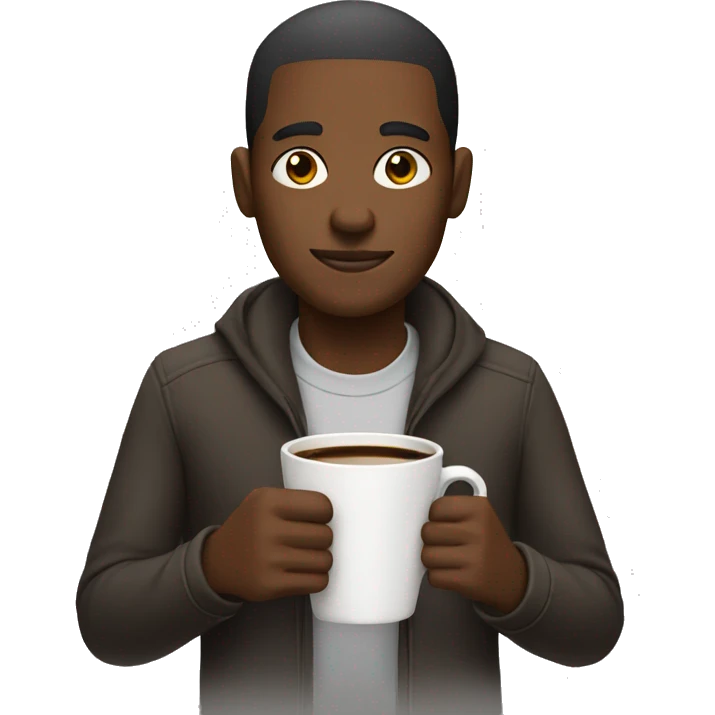 Black man with short hair holding a cup of coffee emoji