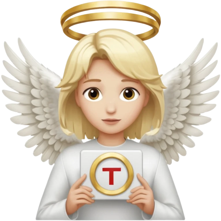 "An angel emoji with blonde hair, a halo, wings, holding a 'COMPARTILHAR' sign in bold letters." emoji