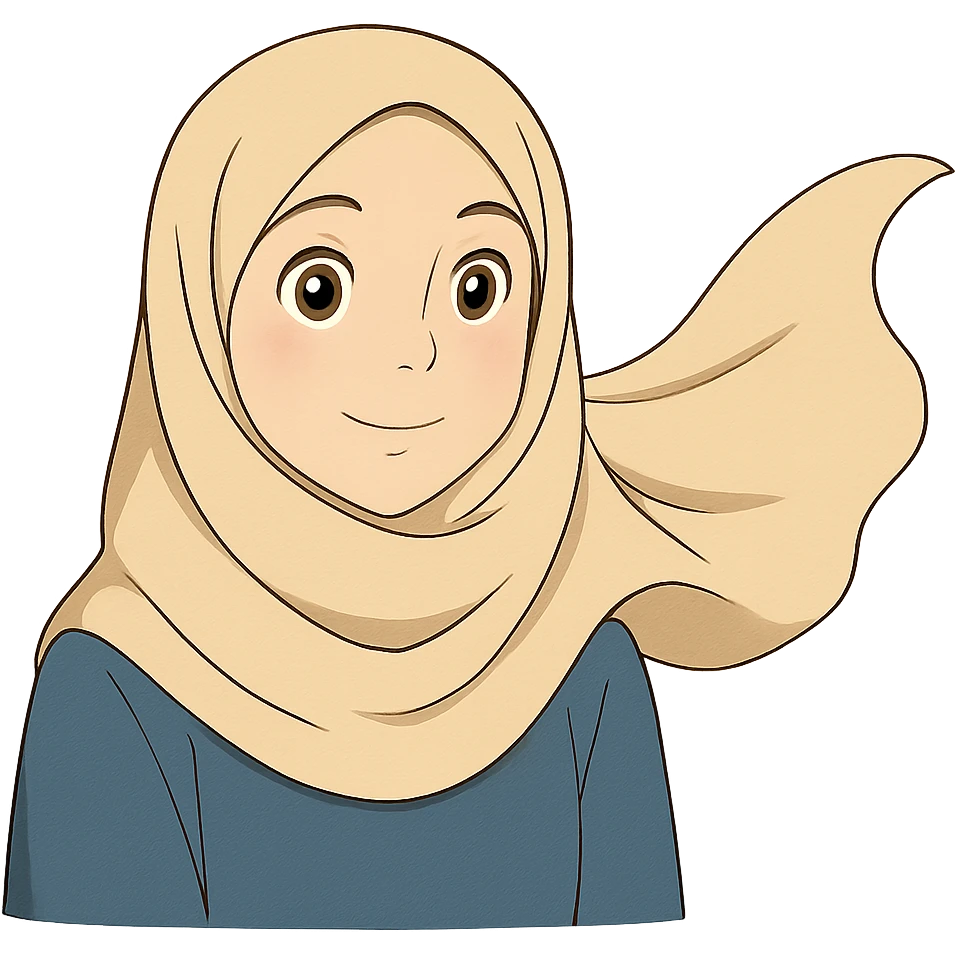 cute hijabi with white skin, brown eyes, flowy hijab emoji