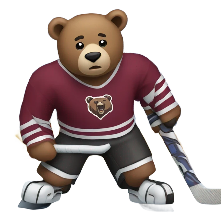 Bear playing hockey maroon jersey shooting puck emoji