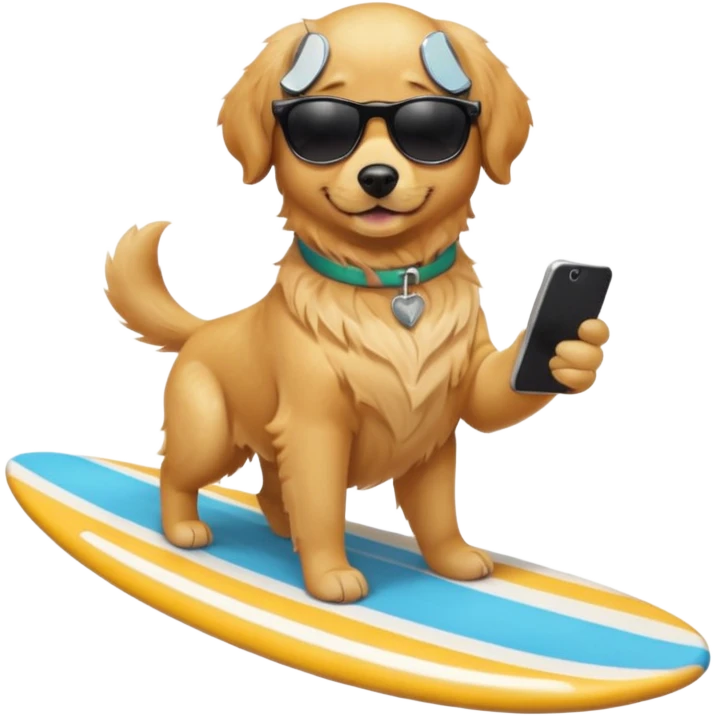 Dog surfing while texting emoji