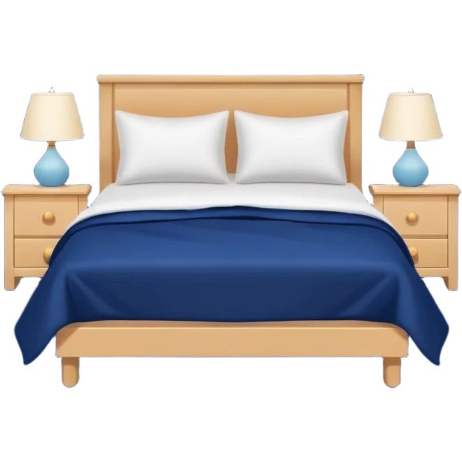 comfortable bed with a dark blue blanket and white pillow, multiple ZZZ symbols rising upward, nighttime vibe, flat design, soothing colors, transparent background emoji