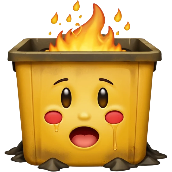 I want an emoji that is sitting in a dumpster fire, crying and laughing, while also melting. emoji