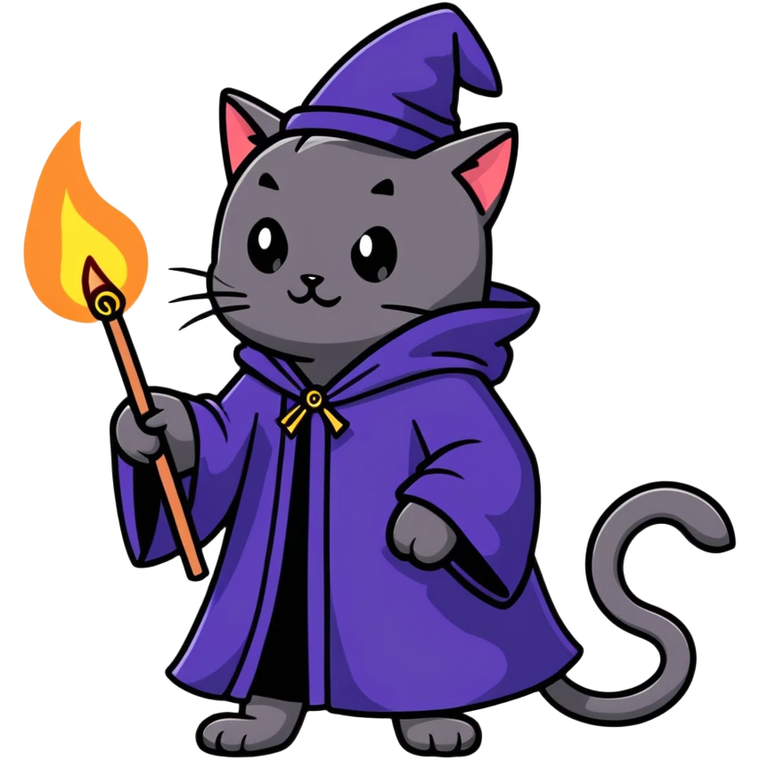 Black cat in sorcerer’s apprentice robe emoji
