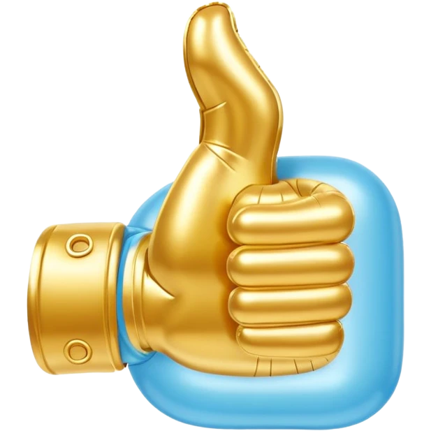 gold and light blue inflatable thumbs up emoji